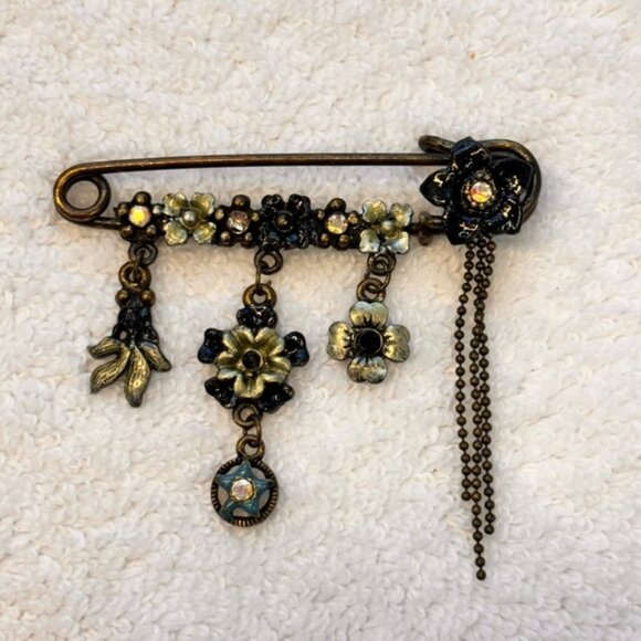 Vintage safety pin flower brooch - Picture 1 of 10
